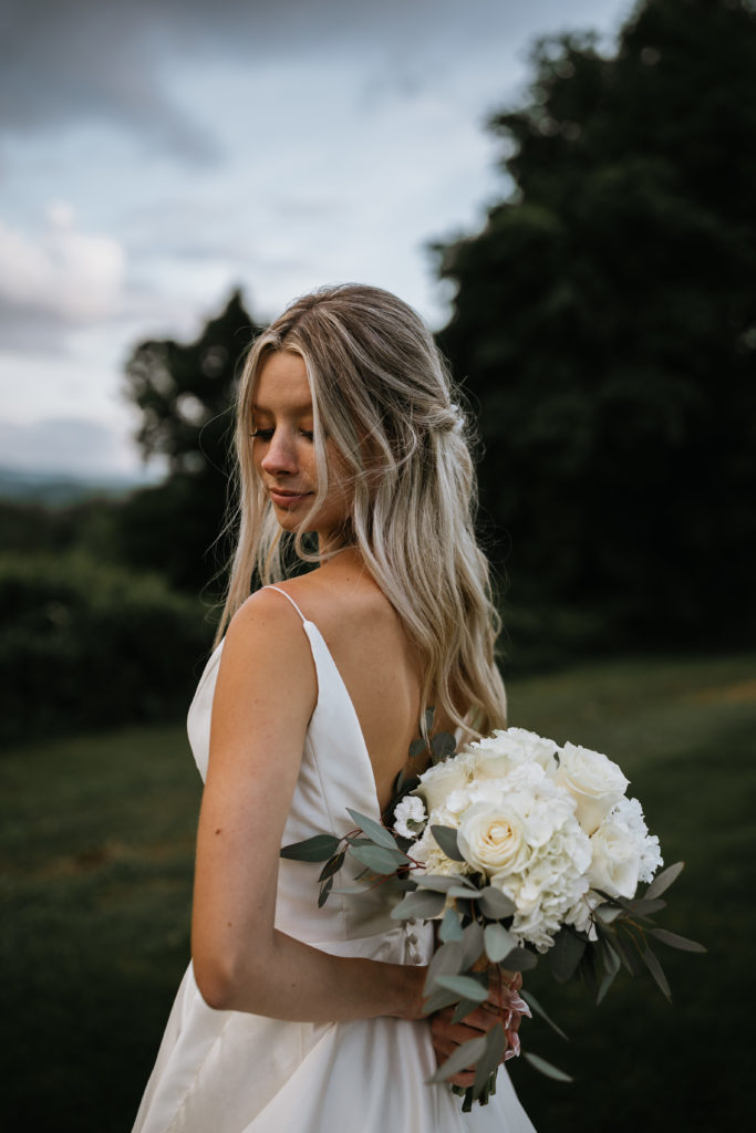 bride portraits in front of a mountain view Morgantown Wedding 