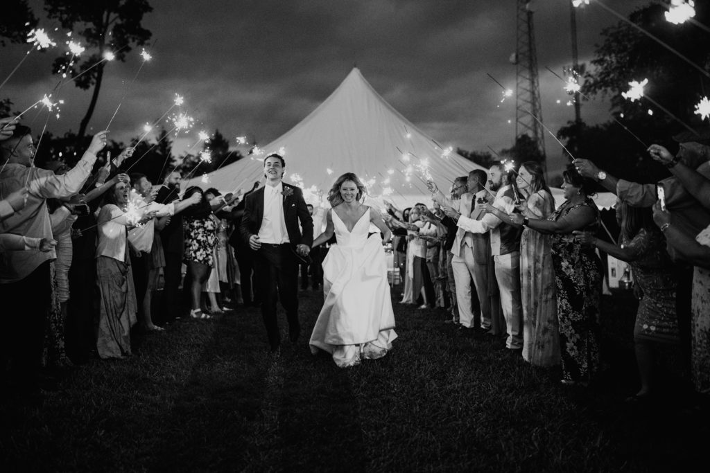 bride and groom doing a wedding sparkler exit 