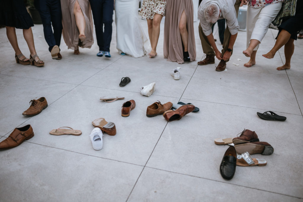 Guests shoes at reception at Waterstone Venue