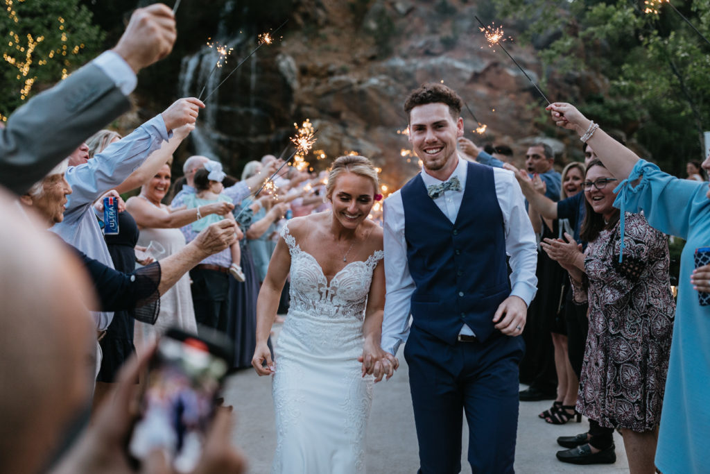 Bride and groom doing sparkler exit 