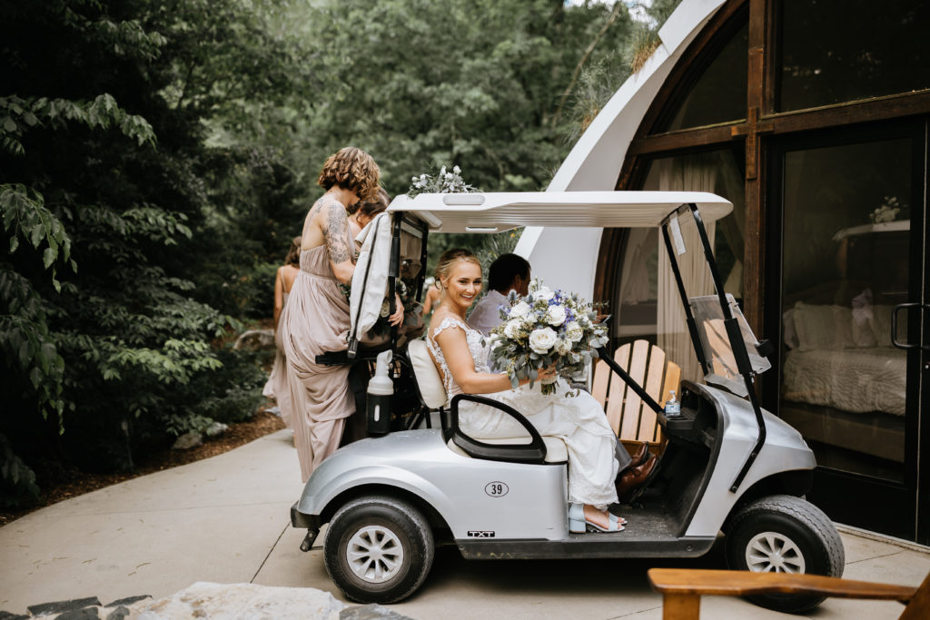 bride in golf cart at Waterstone Venue