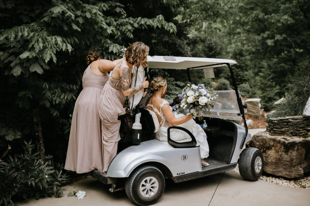 bride in golf cart