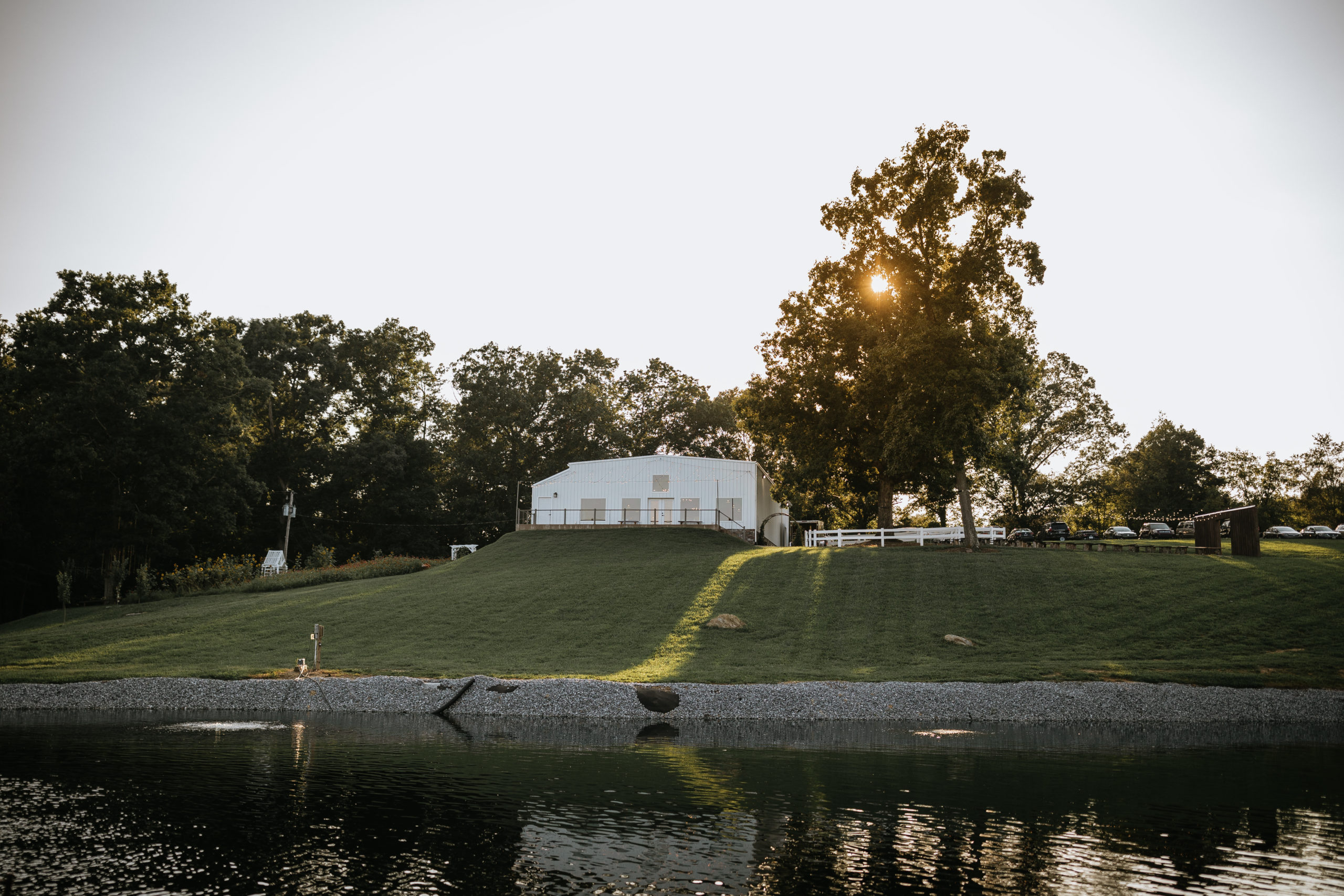 Greenwood Oaks Wedding Venue with sun setting in East Tennessee